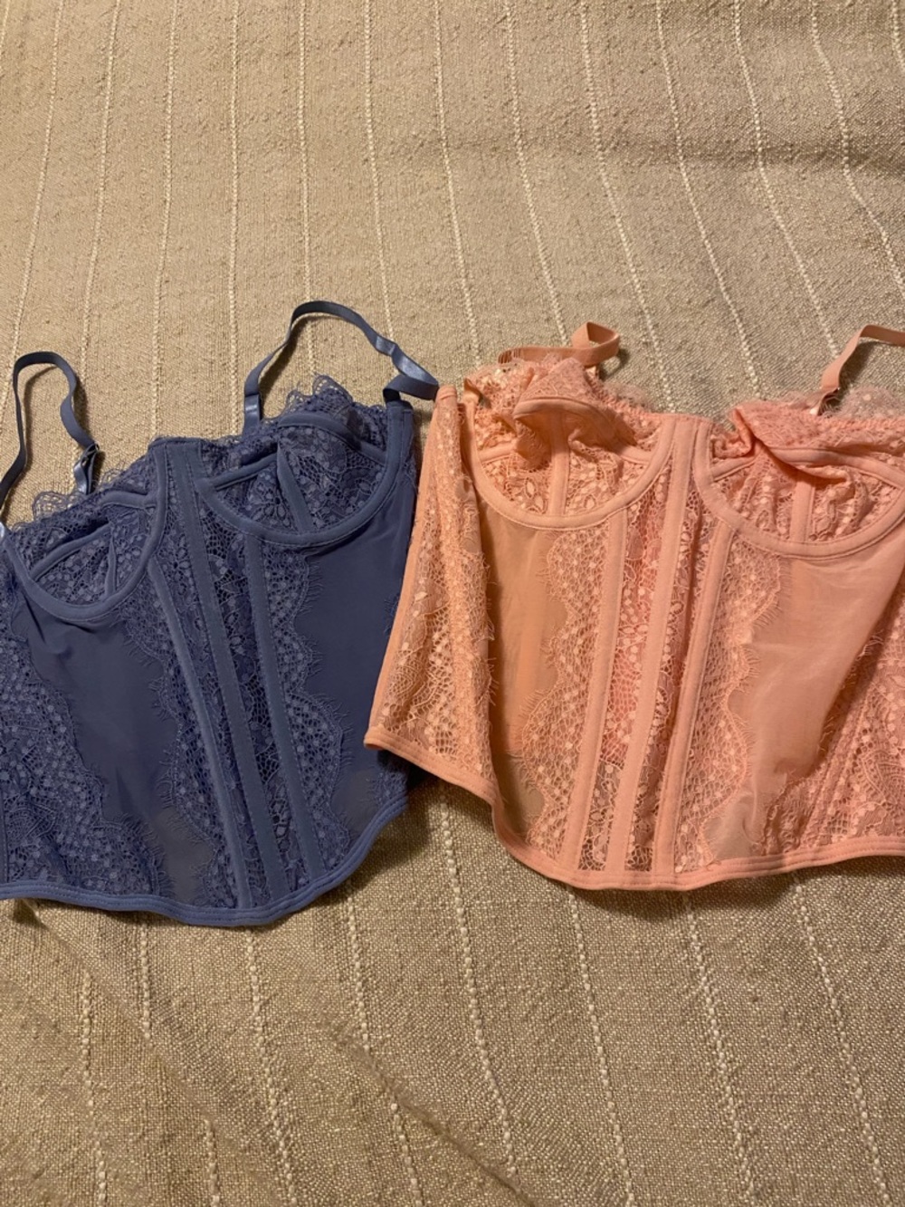 Lace Bustier Corset Top - Blue & Peach